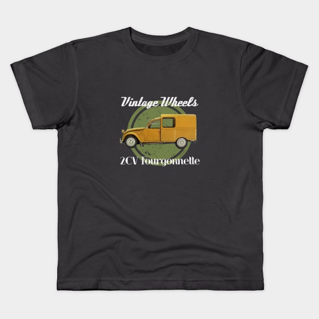 Vintage Wheels - Citroën 2CV Fourgonnette Kids T-Shirt by DaJellah